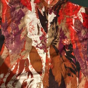 Natori Red and White Abstract Blouse silk